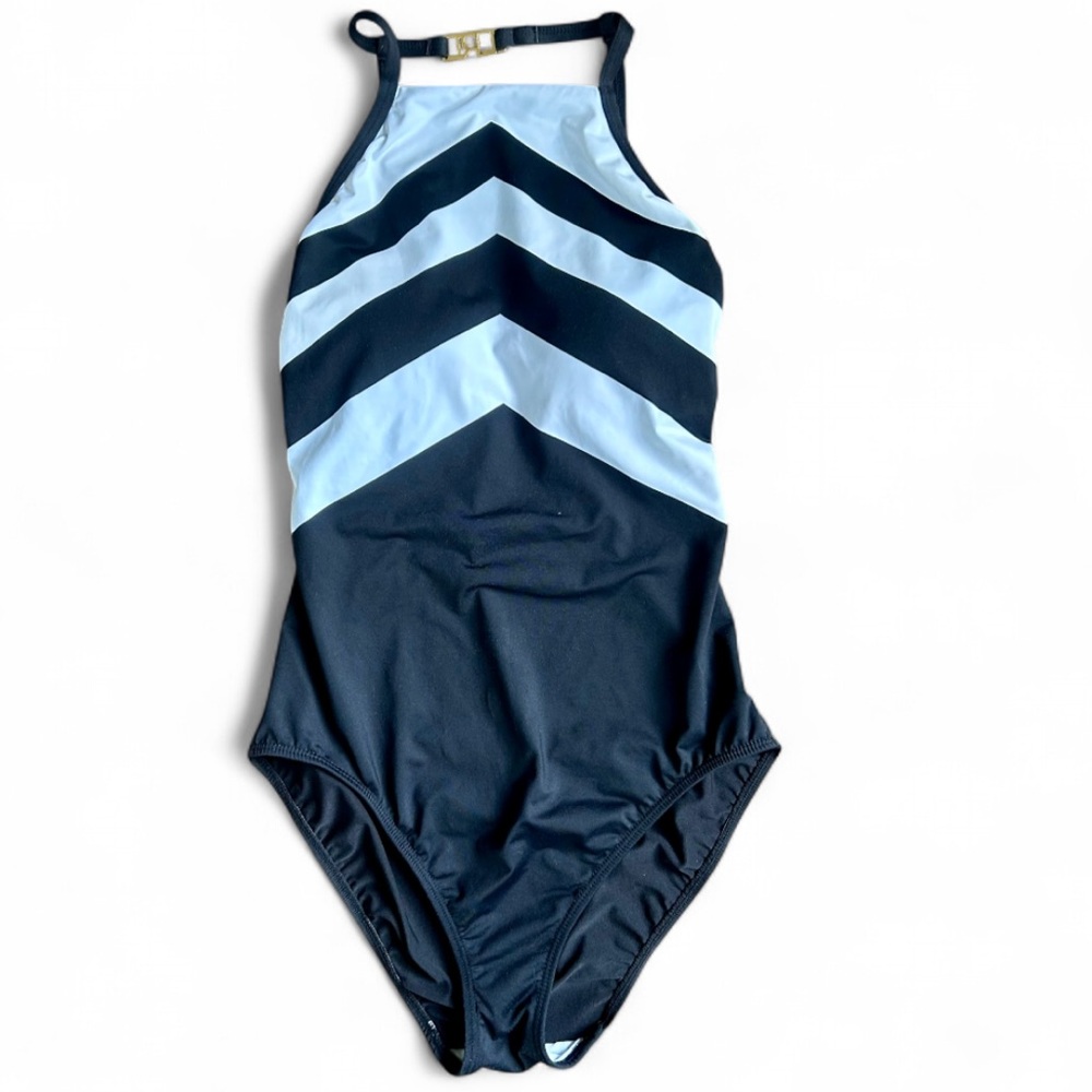 Ralph Lauren Navy & Light Blue Chevron One-Piece Swimsuit